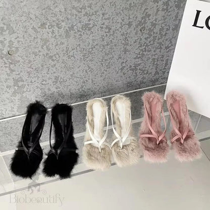 Faux Fur Slipper High Heels Sandals For Fall Street Style Females