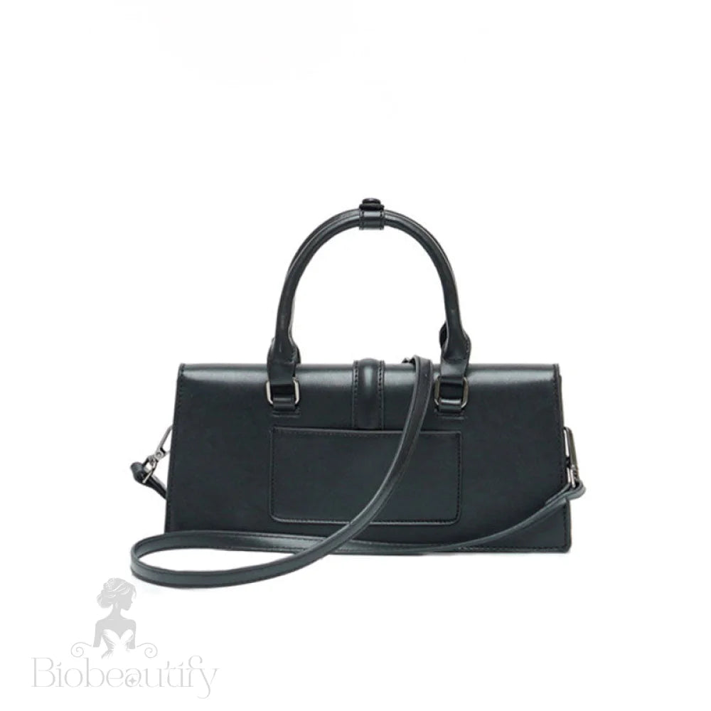 Faux Leather Baguette Bag With Top Handle - Black