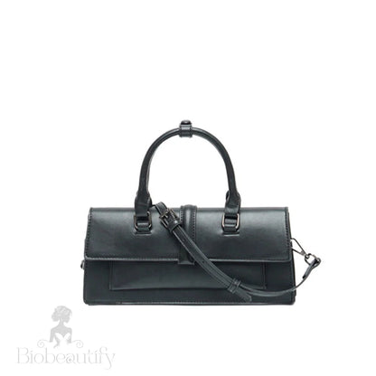 Faux Leather Baguette Bag With Top Handle - Black One Size /