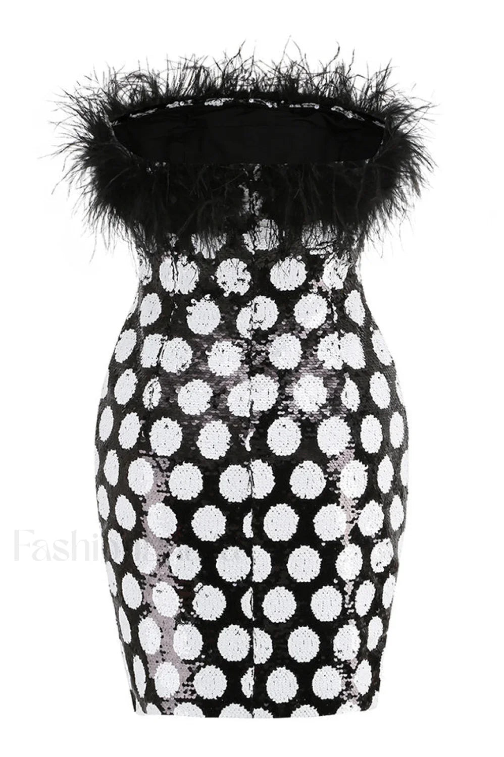 Feather Trim Polka Charming Dot Sequin Dress