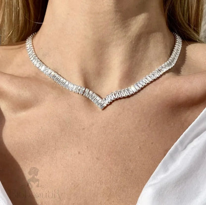 Wedding Jewelry - Modern Cubic Zirconia Bridal Necklace - Available in Silver and Gold