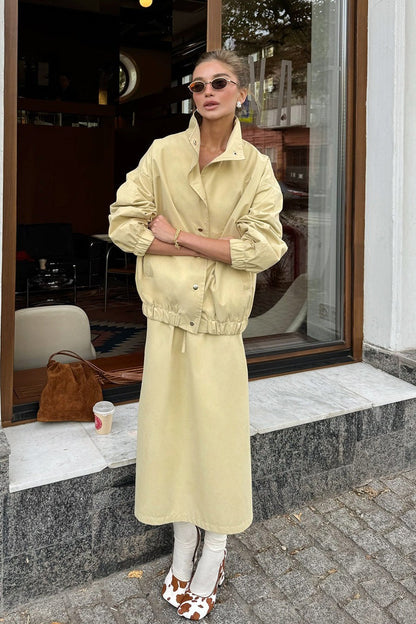 Utility Trench Jacket Midi Skirt Set