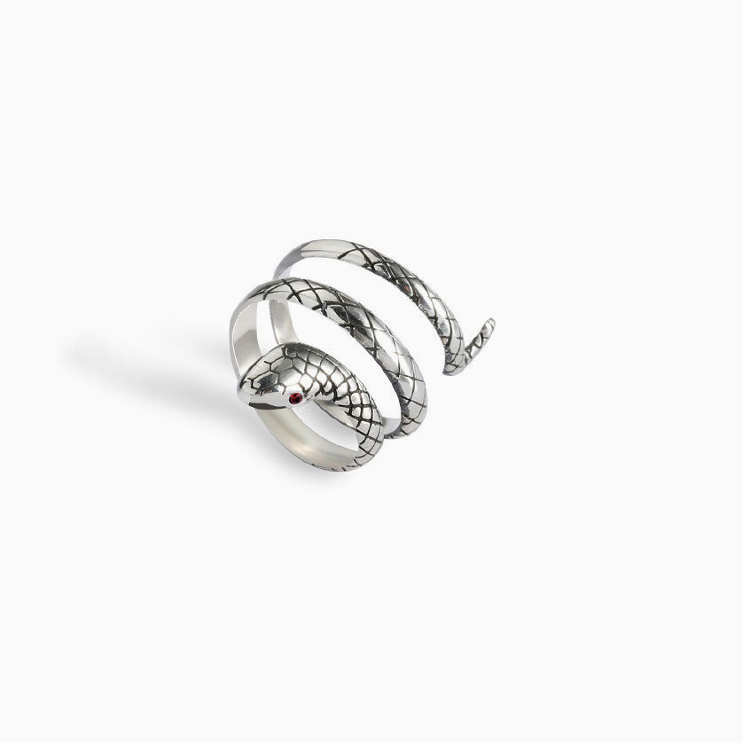 Rhinestone Snake Embossed Wrap Ring - Silver – BioBeautify