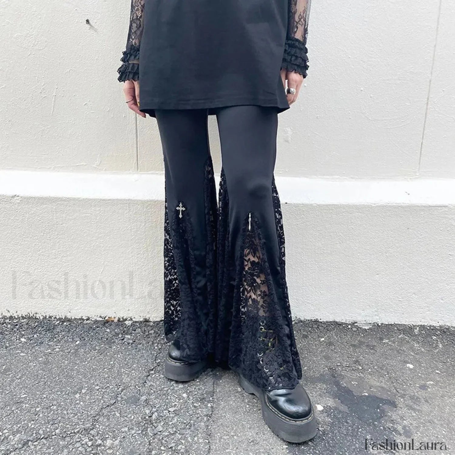 Flared Black Lace Pants for Halloween Events