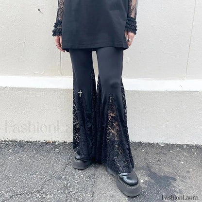 Flared Black Lace Pants for Halloween Events