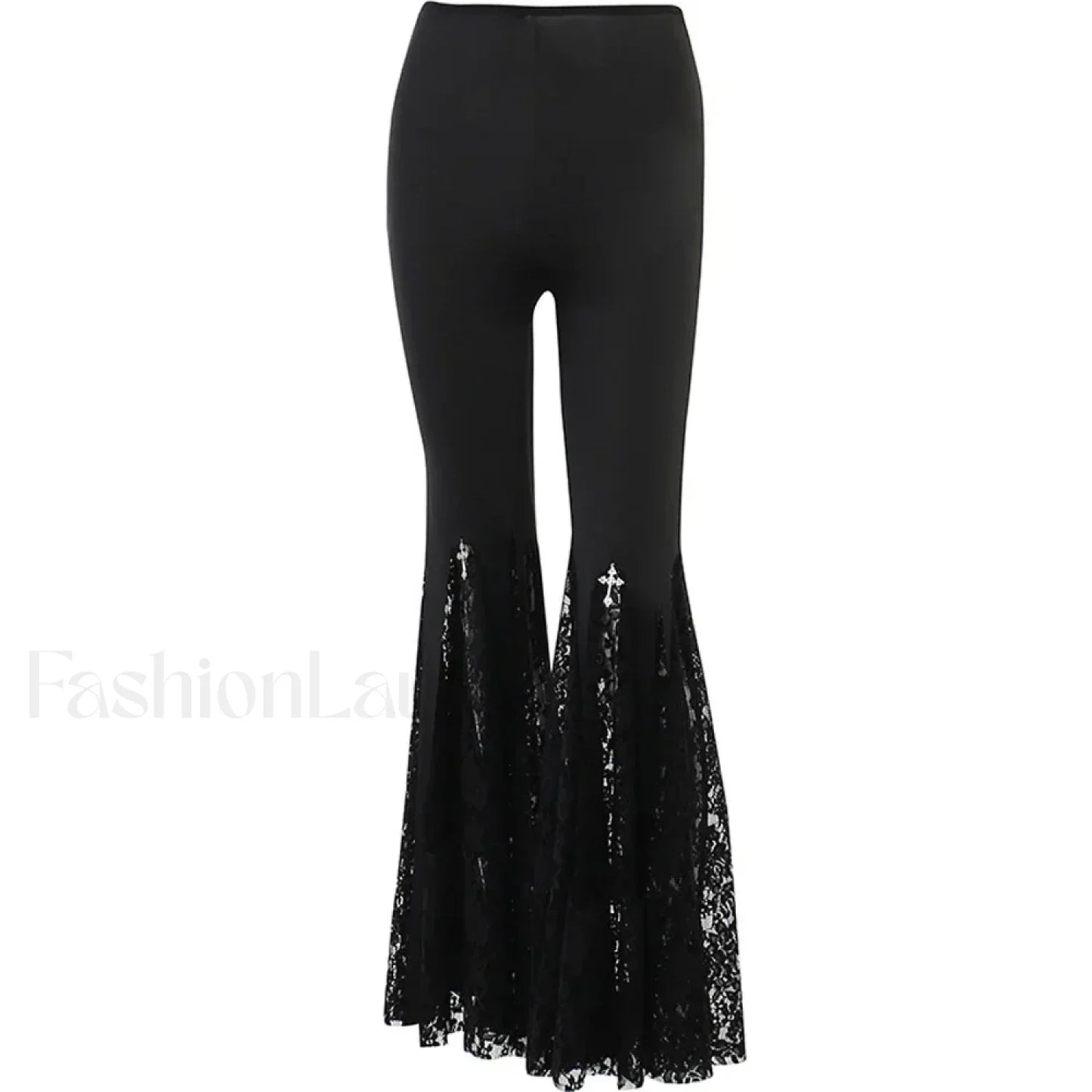 Flared Black Lace Pants for Halloween Events Black / S