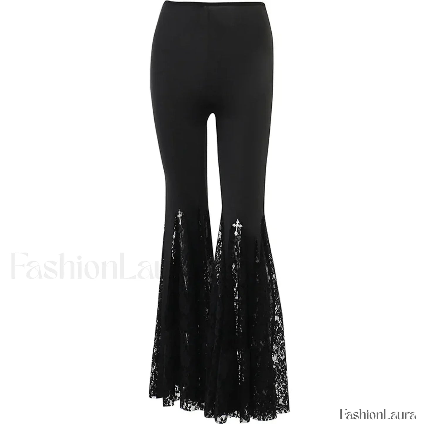 Flared Black Lace Pants for Halloween Events Black / S