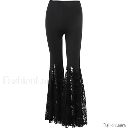Flared Black Lace Pants for Halloween Events Black / S