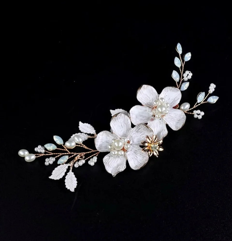 Fleur Gold Pearl Opal Bridal Hair Clip