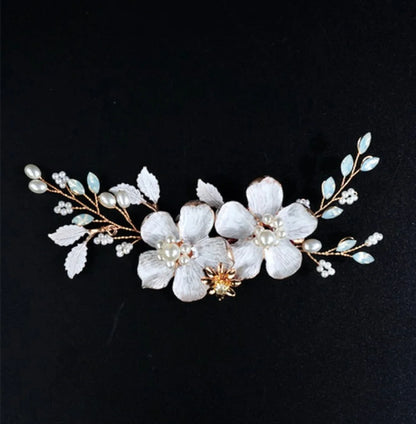 Fleur Gold Pearl Opal Bridal Hair Clip