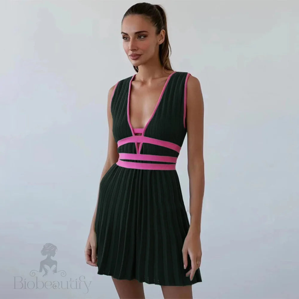 Fleur Pleated Knit Mini Dress - SunsetFashionLA