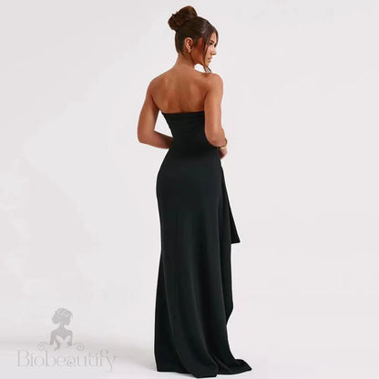 Flora Strapless Ruffle Maxi Dress In Black