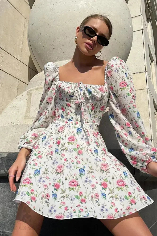 Floral Lantern Sleeve Mini Dress