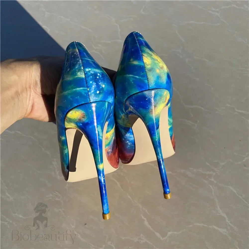 Floral Printed Pointed Toe Stiletto High Heels For Women