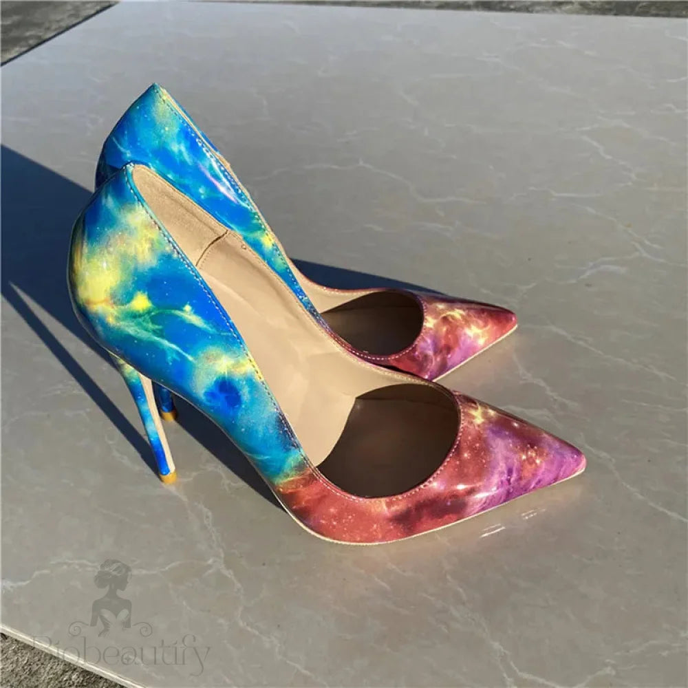 Floral Printed Pointed Toe Stiletto High Heels For Women