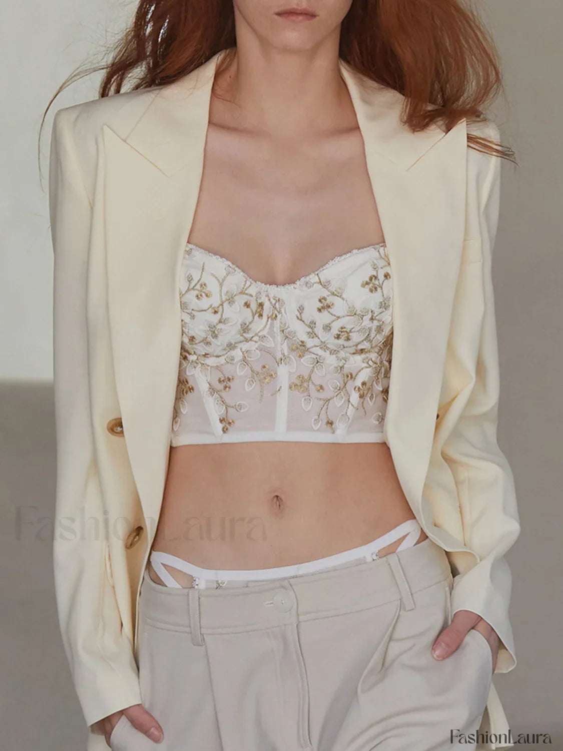 Floral Semi Sheer Mesh Lace Crop Corset Top Corset
