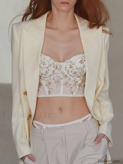 Floral Semi Sheer Mesh Lace Crop Corset Top Corset