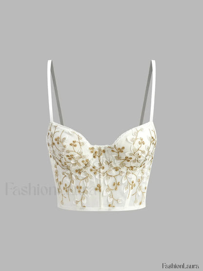 Floral Semi Sheer Mesh Lace Crop Corset Top Corset