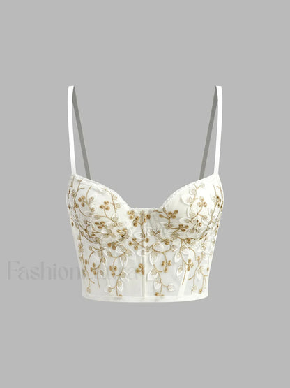 Floral Semi Sheer Mesh Lace Crop Corset Top Corset