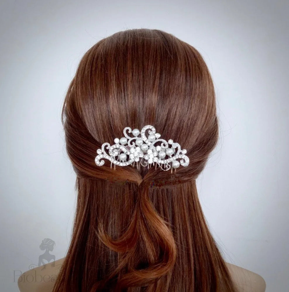 Florence Pearl And Crystal Bridal Hair Comb In Silver Gold