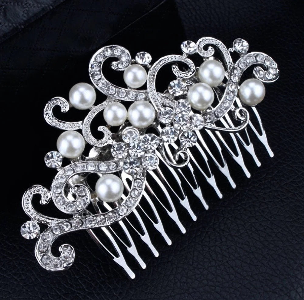 Florence Pearl And Crystal Bridal Hair Comb In Silver Gold