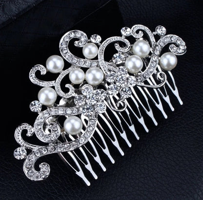 Florence Pearl And Crystal Bridal Hair Comb In Silver Gold