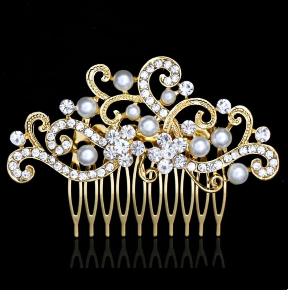 Wedding Hair Accessories - Pearl and Crystal Bridal Hair Comb - Available in Silver and Gold