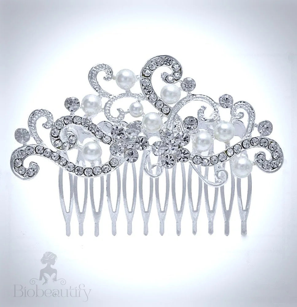 Florence Pearl And Crystal Bridal Hair Comb In Silver Gold