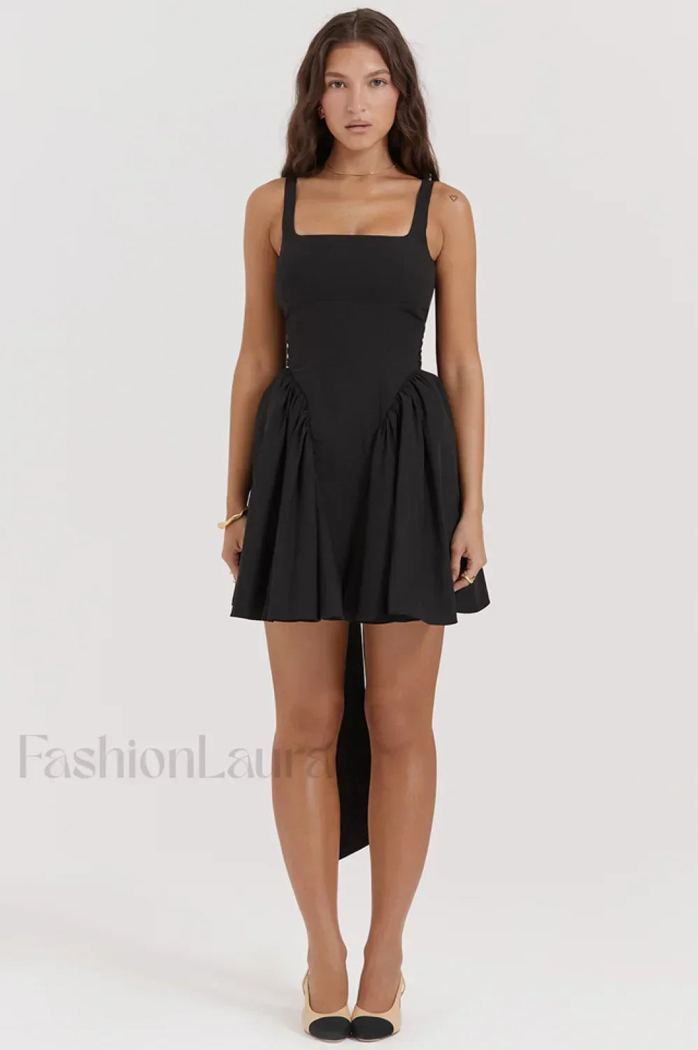 Florianne Black Stylish Bow Mini Dress XS / Black