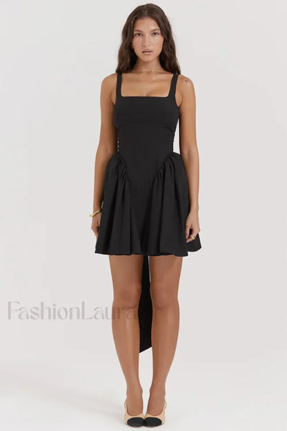 Florianne Black Stylish Bow Mini Dress XS / Black