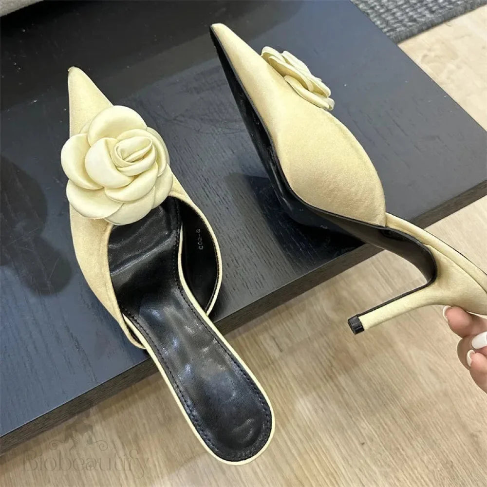 Flower Pointed Toe Women Pumps Slippers Thin High Heels Fashion Shoes