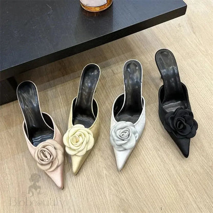 Flower Pointed Toe Women Pumps Slippers Thin High Heels Fashion Shoes