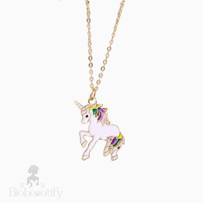 Fly Back Childhood Unicorn Pendant Necklace - Gold Plated One Size / Purple