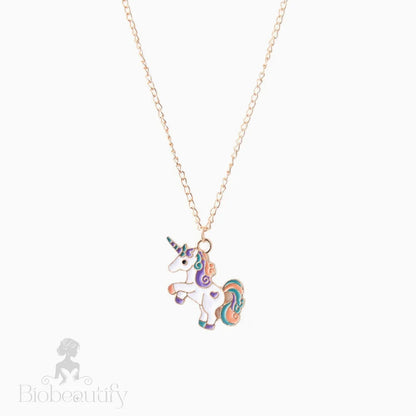 Fly Back Childhood Unicorn Pendant Necklace - Gold Plated One Size / White