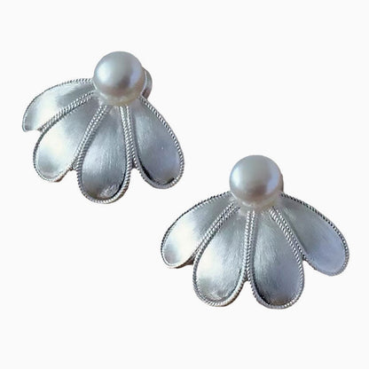 Full Blossom Luster Pearl Brushed Petal Studs Silver / One Size