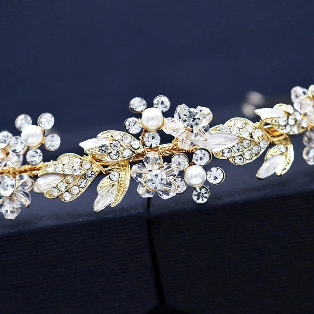 Francis Pearl And Crystal Bridal Headband Gold Silver Options