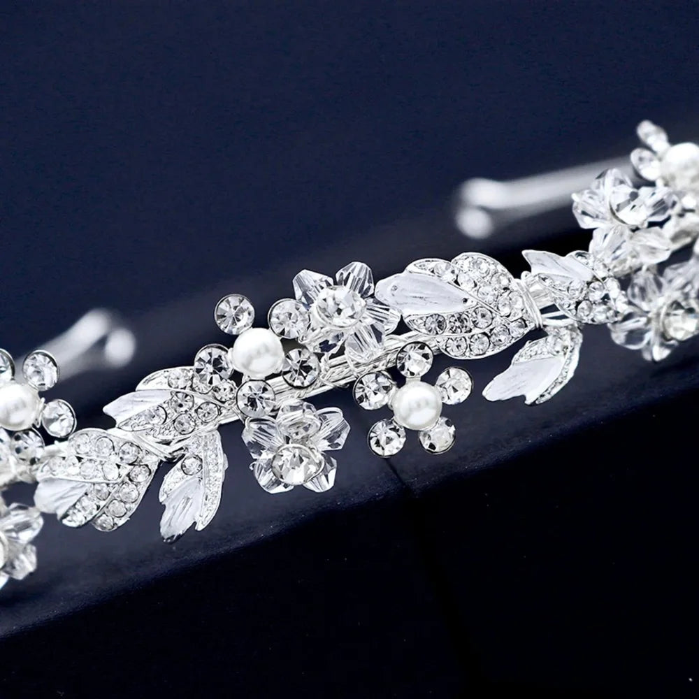 Francis Pearl And Crystal Bridal Headband Gold Silver Options