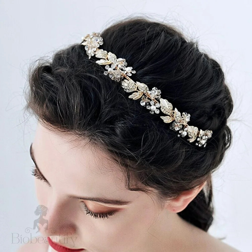 Francis Pearl And Crystal Bridal Headband Gold Silver Options