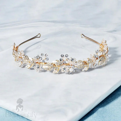 Francis Pearl And Crystal Bridal Headband Gold Silver Options