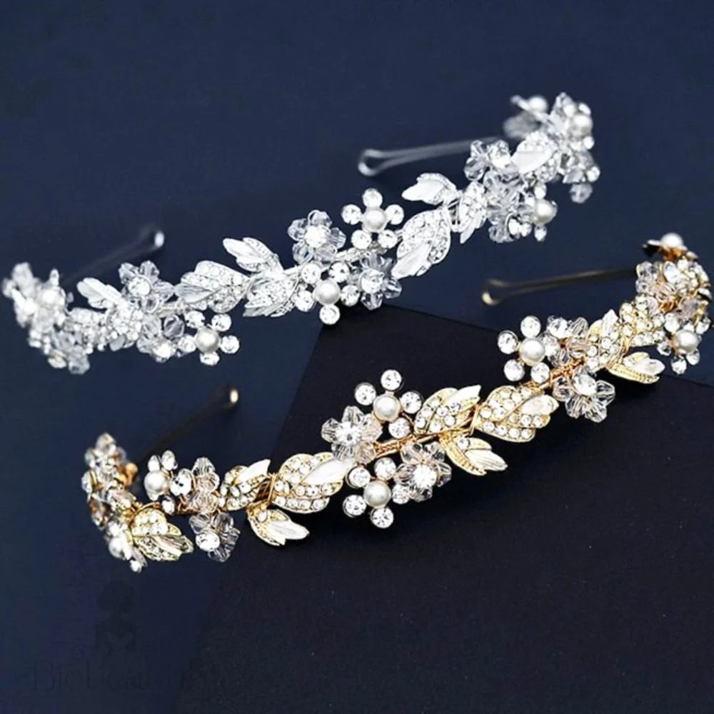 Francis Pearl And Crystal Bridal Headband Gold Silver Options