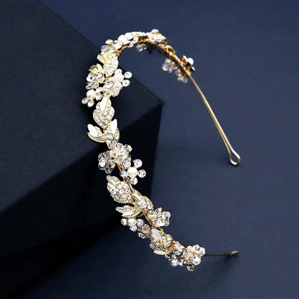 Wedding Hair Accessories - Pearl and Crystal Bridal Headband - Available in Gold and Silver