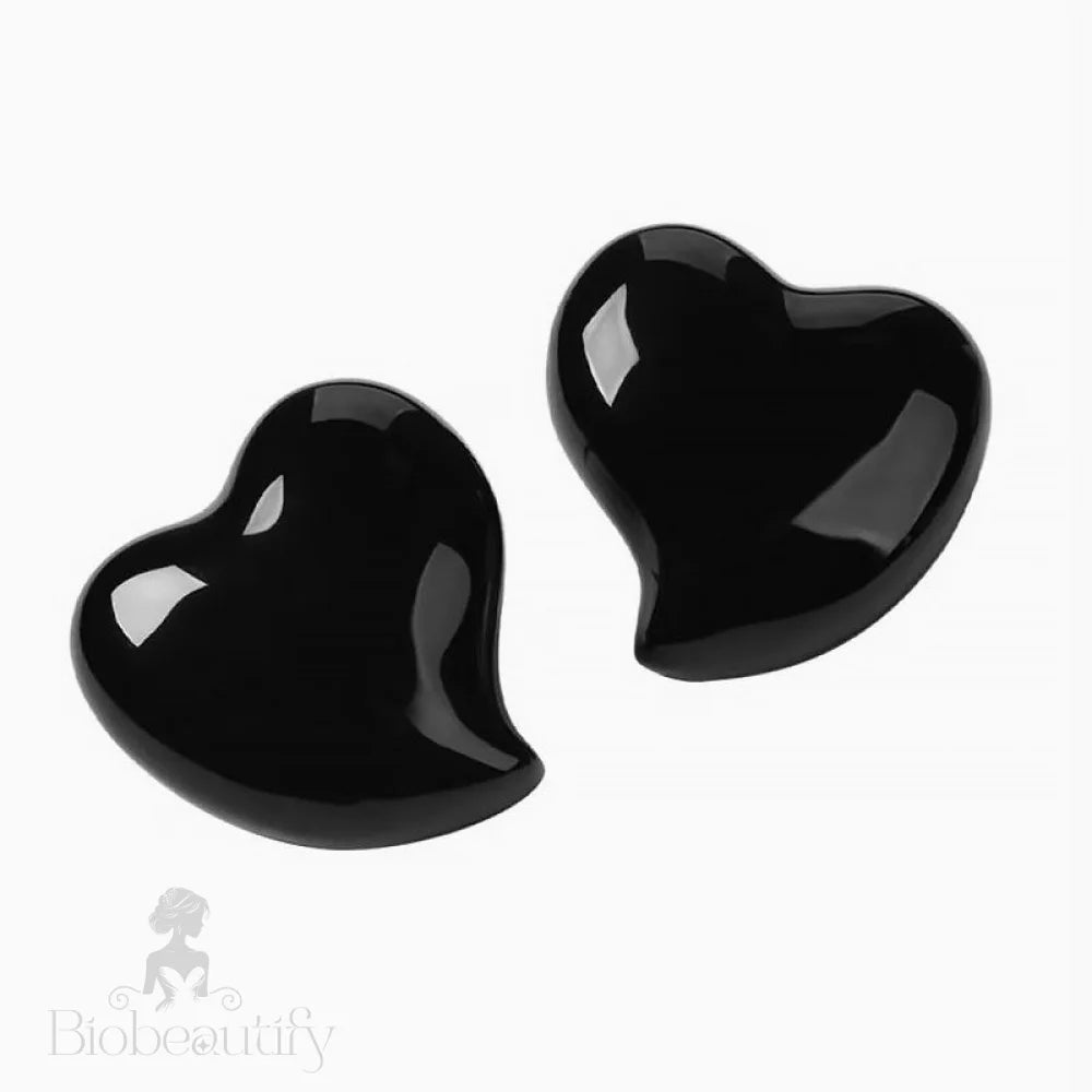 French Enamel Heart Stud Earrings In Puff Design Black / One Size