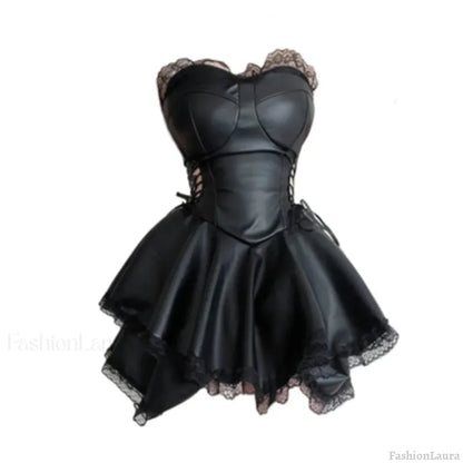 French Gothic Punk Black Party Dress Y2K Sexy Sweet Girls Luxury Slim Fit Summer Chest Wrap Mini Dress BLACK / S