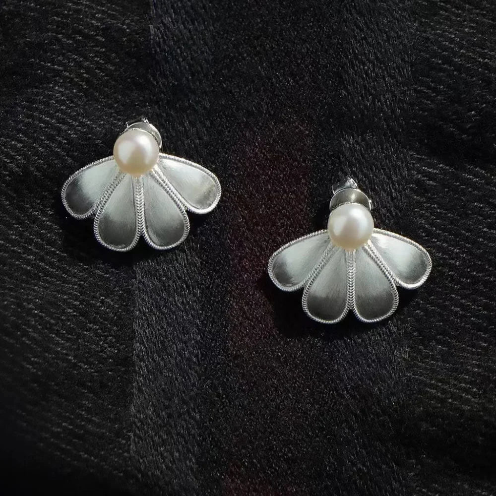 Full Blossom Luster Pearl Brushed Petal Studs