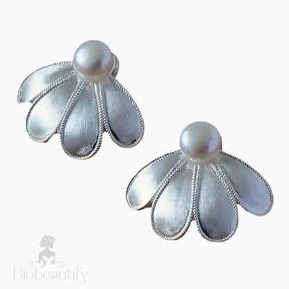 Full Blossom Luster Pearl Brushed Petal Studs Silver / One Size