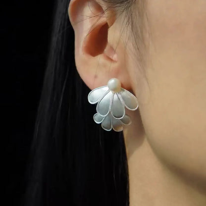 Full Blossom Pearl Layered Petal Stud Earrings