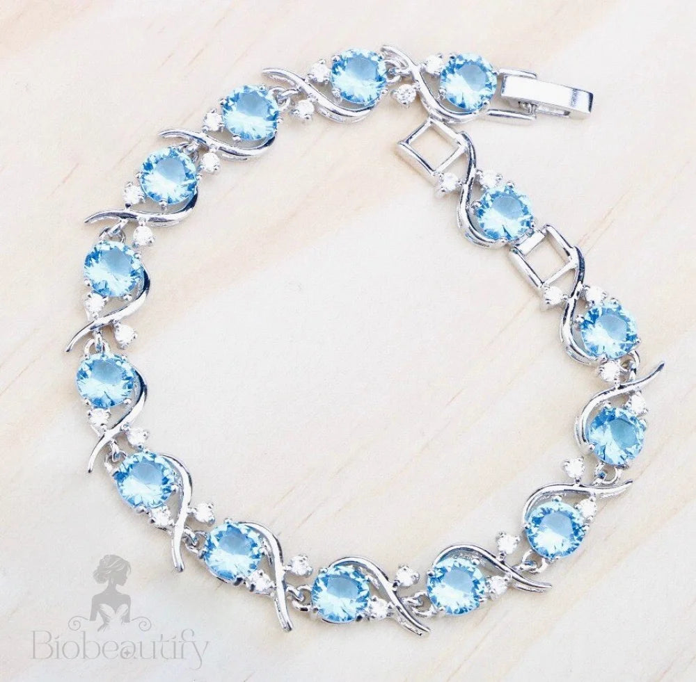 Galia Aquamarine Cubic Zirconia Wedding Bracelet - Additional Styles Available