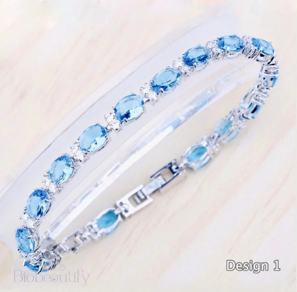 Wedding Jewelry - Aquamarine Cubic Zirconia Bridal Bracelet - More Designs