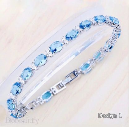 Wedding Jewelry - Aquamarine Cubic Zirconia Bridal Bracelet - More Designs