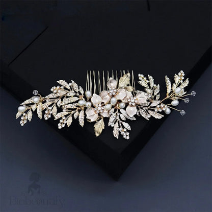 Galina Pearl And Crystal Wedding Hair Comb In Gold Silver